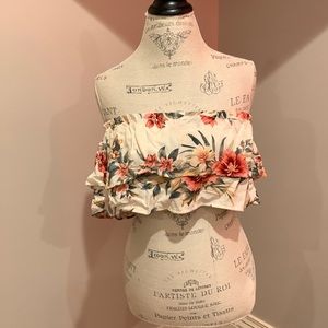 Flower print strapless top